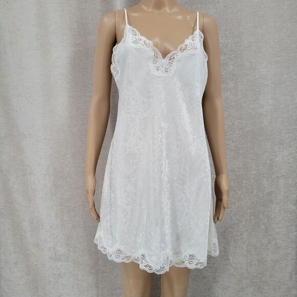 Victoria's Secret Gold Label White Satin Floral Jacquard Lace Mini Slip … - Picture 1 of 8